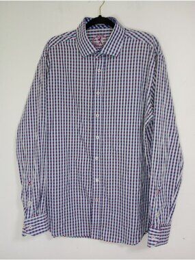 Bugatchi Shaped Fit Gingham Check Button-Down Shirt 100% Cotton Long Sleeve L